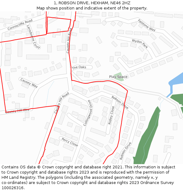 1, ROBSON DRIVE, HEXHAM, NE46 2HZ: Location map and indicative extent of plot