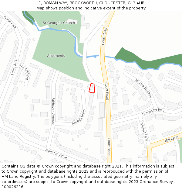 1, ROMAN WAY, BROCKWORTH, GLOUCESTER, GL3 4HR: Location map and indicative extent of plot