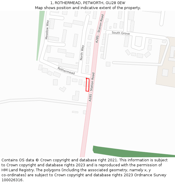 1, ROTHERMEAD, PETWORTH, GU28 0EW: Location map and indicative extent of plot