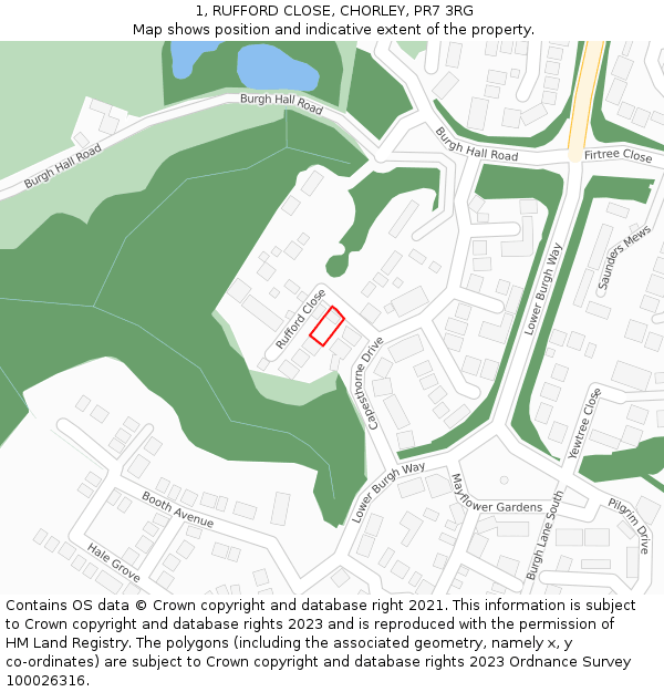 1, RUFFORD CLOSE, CHORLEY, PR7 3RG: Location map and indicative extent of plot