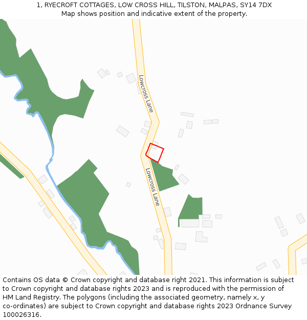 1, RYECROFT COTTAGES, LOW CROSS HILL, TILSTON, MALPAS, SY14 7DX: Location map and indicative extent of plot