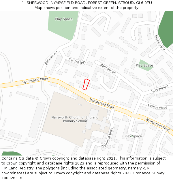 1, SHERWOOD, NYMPSFIELD ROAD, FOREST GREEN, STROUD, GL6 0EU: Location map and indicative extent of plot