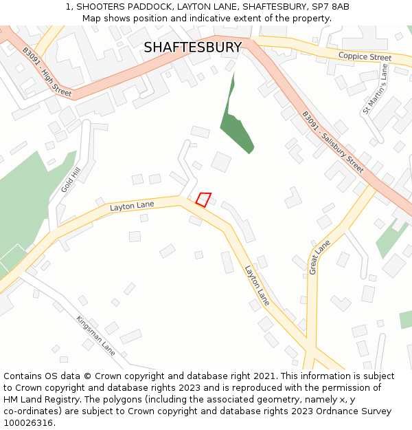 1, SHOOTERS PADDOCK, LAYTON LANE, SHAFTESBURY, SP7 8AB: Location map and indicative extent of plot