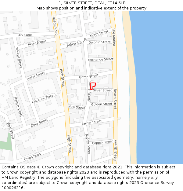 1, SILVER STREET, DEAL, CT14 6LB: Location map and indicative extent of plot