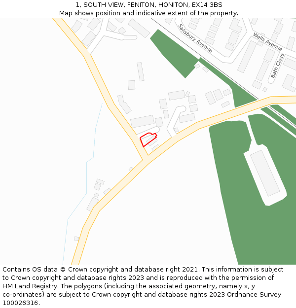 1, SOUTH VIEW, FENITON, HONITON, EX14 3BS: Location map and indicative extent of plot