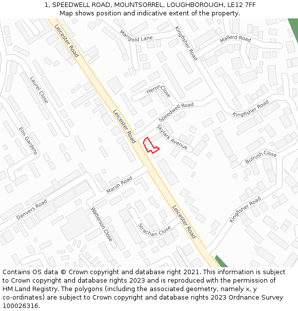 1, SPEEDWELL ROAD, MOUNTSORREL, LOUGHBOROUGH, LE12 7FF: Location map and indicative extent of plot