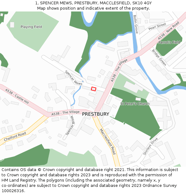 1, SPENCER MEWS, PRESTBURY, MACCLESFIELD, SK10 4GY: Location map and indicative extent of plot