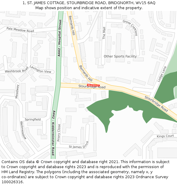 1, ST. JAMES COTTAGE, STOURBRIDGE ROAD, BRIDGNORTH, WV15 6AQ: Location map and indicative extent of plot