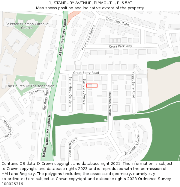 1, STANBURY AVENUE, PLYMOUTH, PL6 5AT: Location map and indicative extent of plot