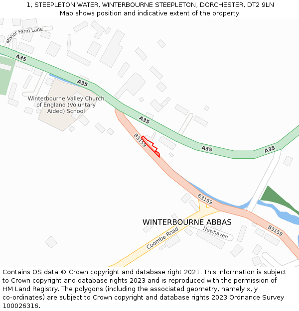 1, STEEPLETON WATER, WINTERBOURNE STEEPLETON, DORCHESTER, DT2 9LN: Location map and indicative extent of plot