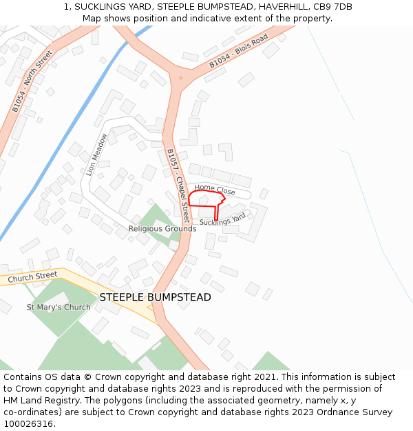 1, SUCKLINGS YARD, STEEPLE BUMPSTEAD, HAVERHILL, CB9 7DB: Location map and indicative extent of plot