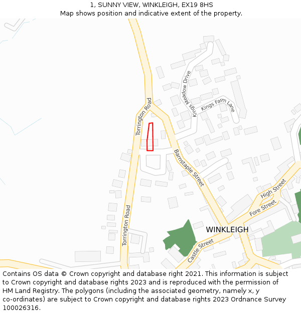 1, SUNNY VIEW, WINKLEIGH, EX19 8HS: Location map and indicative extent of plot