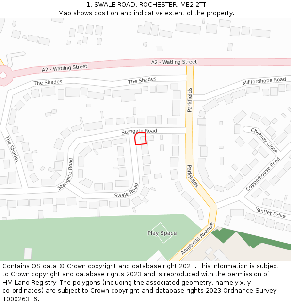 1, SWALE ROAD, ROCHESTER, ME2 2TT: Location map and indicative extent of plot