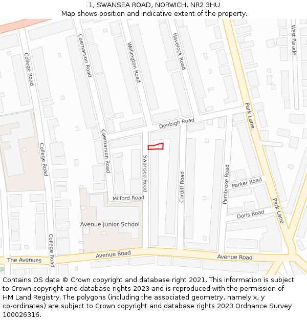 1, SWANSEA ROAD, NORWICH, NR2 3HU: Location map and indicative extent of plot