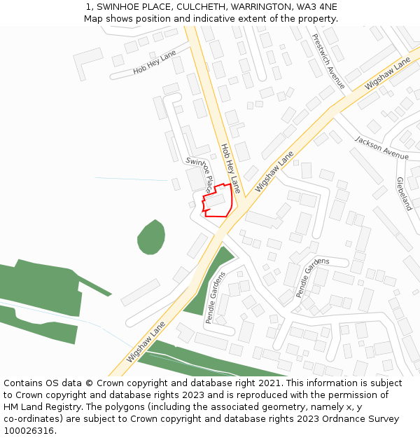 1, SWINHOE PLACE, CULCHETH, WARRINGTON, WA3 4NE: Location map and indicative extent of plot