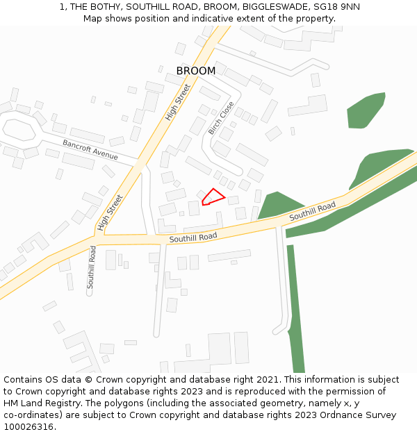 1, THE BOTHY, SOUTHILL ROAD, BROOM, BIGGLESWADE, SG18 9NN: Location map and indicative extent of plot