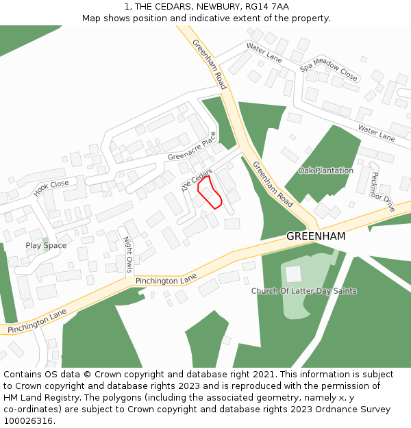 1, THE CEDARS, NEWBURY, RG14 7AA: Location map and indicative extent of plot