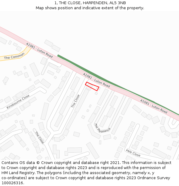 1, THE CLOSE, HARPENDEN, AL5 3NB: Location map and indicative extent of plot