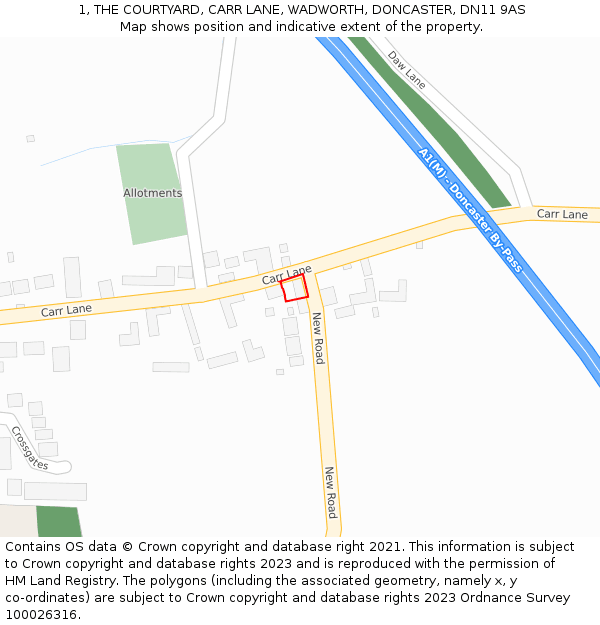 1, THE COURTYARD, CARR LANE, WADWORTH, DONCASTER, DN11 9AS: Location map and indicative extent of plot