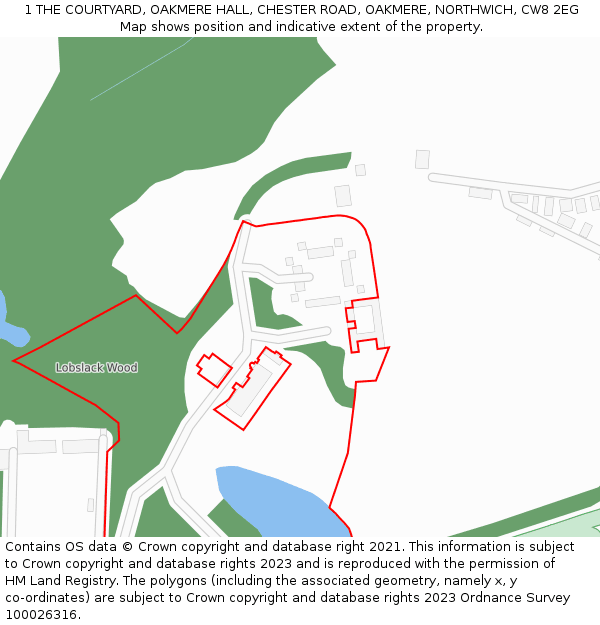 1 THE COURTYARD, OAKMERE HALL, CHESTER ROAD, OAKMERE, NORTHWICH, CW8 2EG: Location map and indicative extent of plot