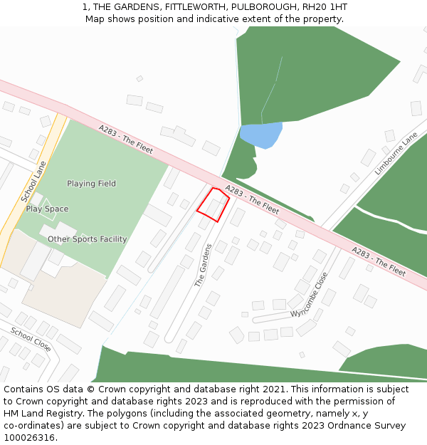 1, THE GARDENS, FITTLEWORTH, PULBOROUGH, RH20 1HT: Location map and indicative extent of plot