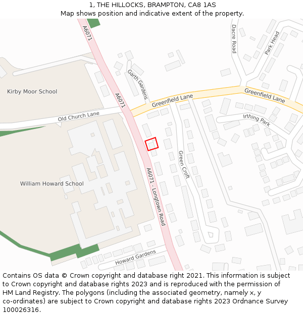 1, THE HILLOCKS, BRAMPTON, CA8 1AS: Location map and indicative extent of plot