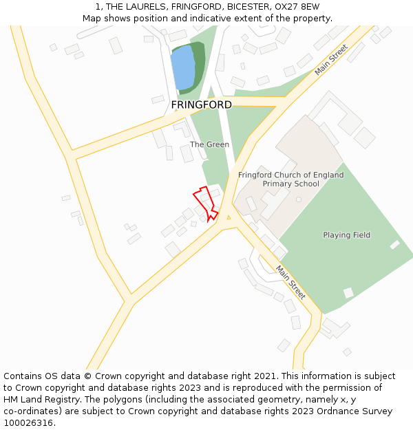 1, THE LAURELS, FRINGFORD, BICESTER, OX27 8EW: Location map and indicative extent of plot