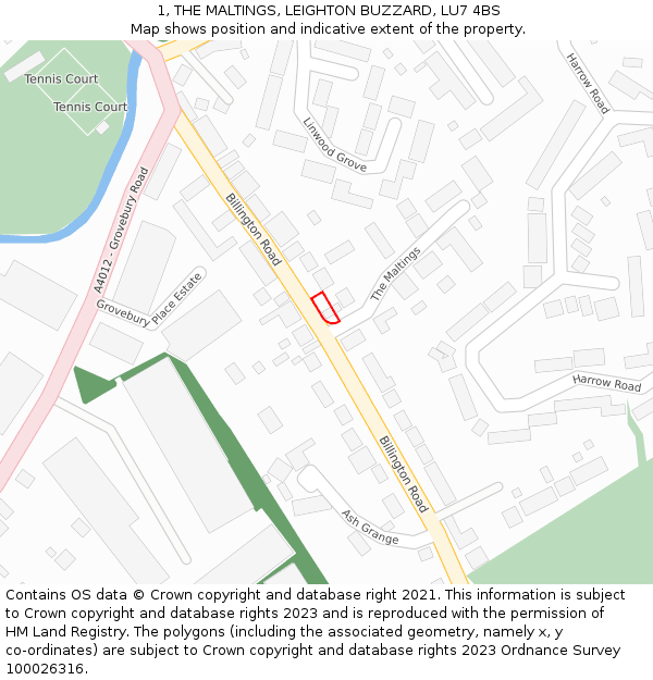 1, THE MALTINGS, LEIGHTON BUZZARD, LU7 4BS: Location map and indicative extent of plot