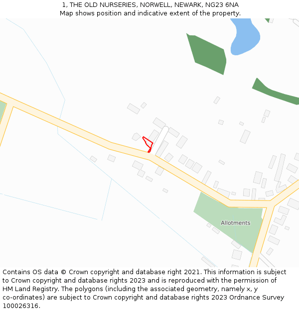 1, THE OLD NURSERIES, NORWELL, NEWARK, NG23 6NA: Location map and indicative extent of plot