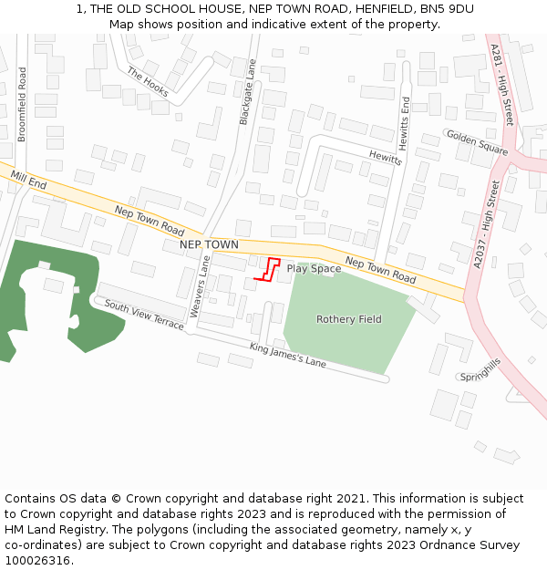 1, THE OLD SCHOOL HOUSE, NEP TOWN ROAD, HENFIELD, BN5 9DU: Location map and indicative extent of plot