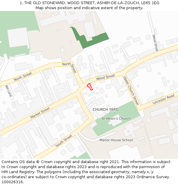 1, THE OLD STONEYARD, WOOD STREET, ASHBY-DE-LA-ZOUCH, LE65 1EG: Location map and indicative extent of plot