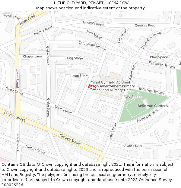 1, THE OLD YARD, PENARTH, CF64 1GW: Location map and indicative extent of plot