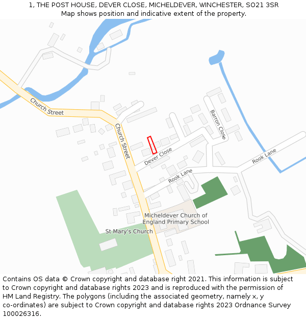 1, THE POST HOUSE, DEVER CLOSE, MICHELDEVER, WINCHESTER, SO21 3SR: Location map and indicative extent of plot