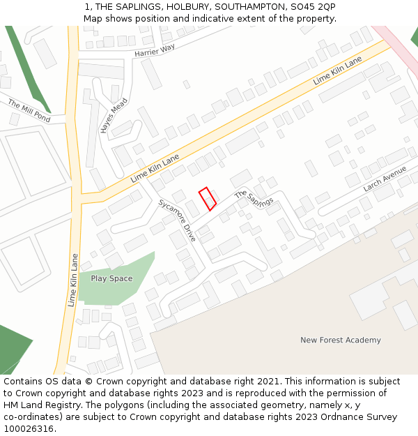 1, THE SAPLINGS, HOLBURY, SOUTHAMPTON, SO45 2QP: Location map and indicative extent of plot