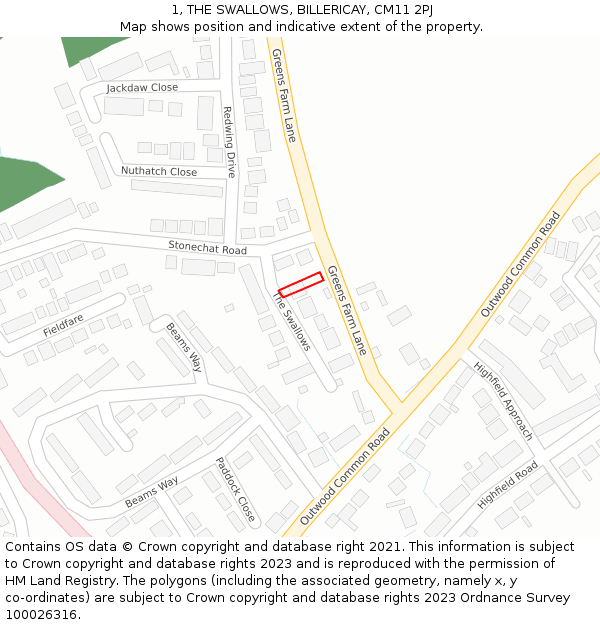 1, THE SWALLOWS, BILLERICAY, CM11 2PJ: Location map and indicative extent of plot