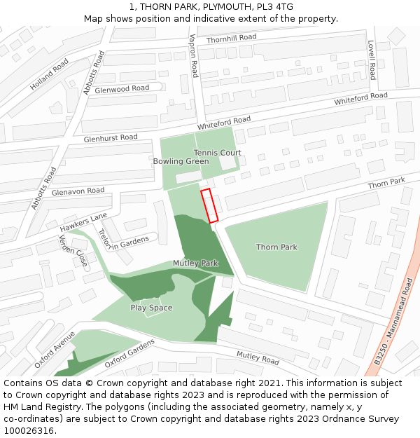 1, THORN PARK, PLYMOUTH, PL3 4TG: Location map and indicative extent of plot