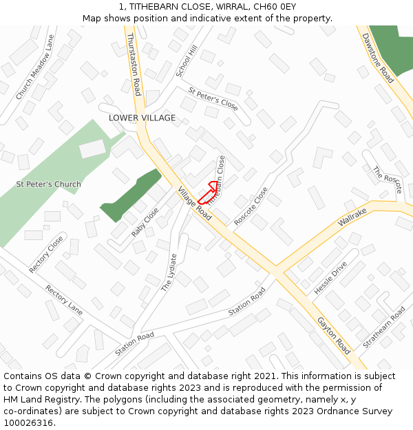 1, TITHEBARN CLOSE, WIRRAL, CH60 0EY: Location map and indicative extent of plot