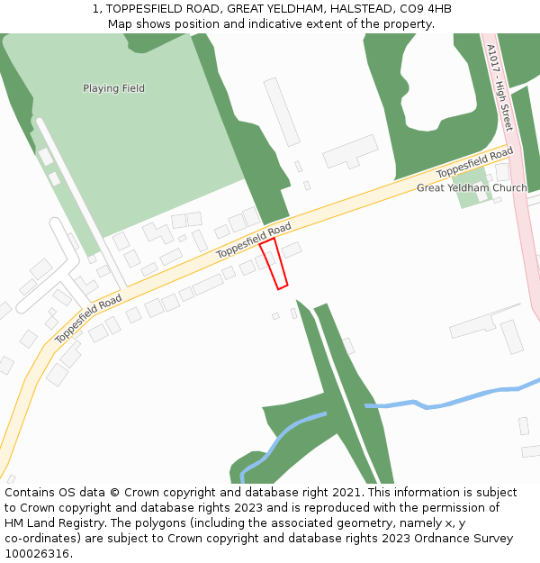 1, TOPPESFIELD ROAD, GREAT YELDHAM, HALSTEAD, CO9 4HB: Location map and indicative extent of plot