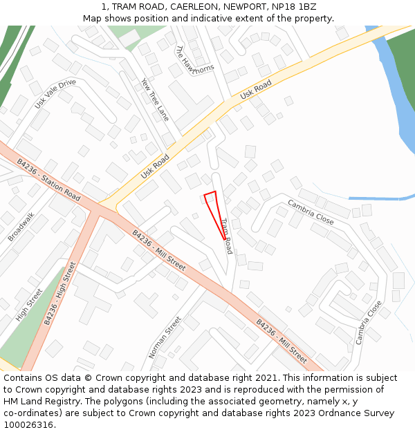 1, TRAM ROAD, CAERLEON, NEWPORT, NP18 1BZ: Location map and indicative extent of plot