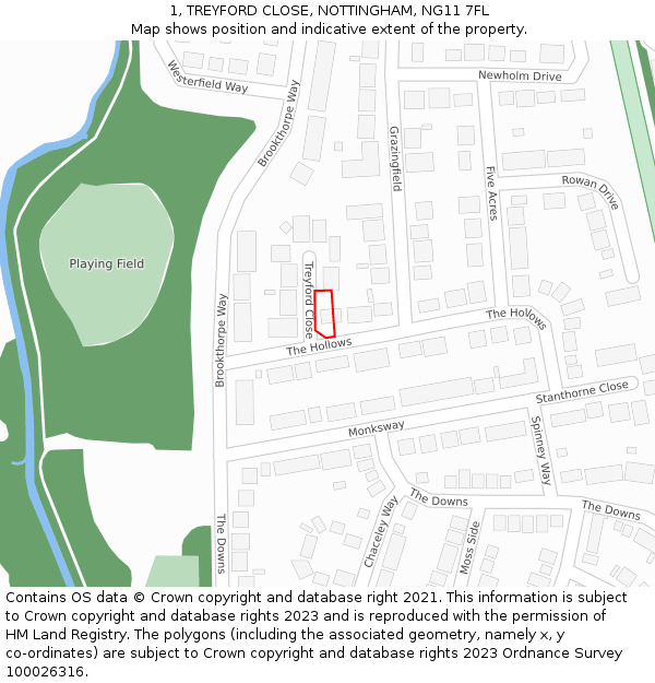 1, TREYFORD CLOSE, NOTTINGHAM, NG11 7FL: Location map and indicative extent of plot