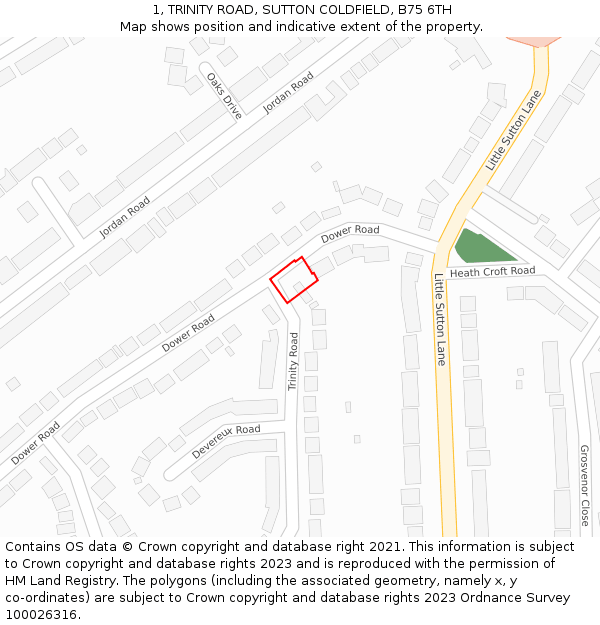 1, TRINITY ROAD, SUTTON COLDFIELD, B75 6TH: Location map and indicative extent of plot