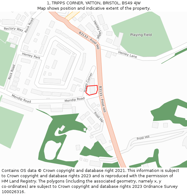 1, TRIPPS CORNER, YATTON, BRISTOL, BS49 4JW: Location map and indicative extent of plot