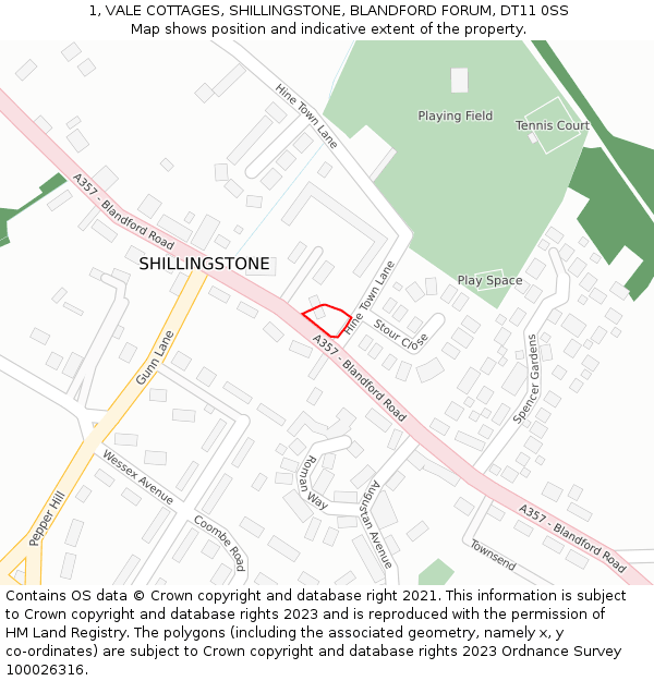 1, VALE COTTAGES, SHILLINGSTONE, BLANDFORD FORUM, DT11 0SS: Location map and indicative extent of plot