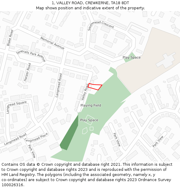 1, VALLEY ROAD, CREWKERNE, TA18 8DT: Location map and indicative extent of plot