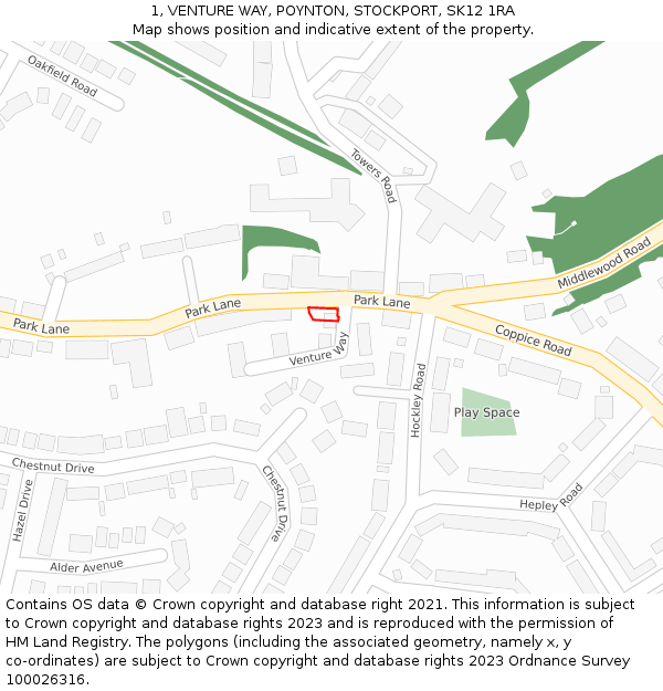 1, VENTURE WAY, POYNTON, STOCKPORT, SK12 1RA: Location map and indicative extent of plot