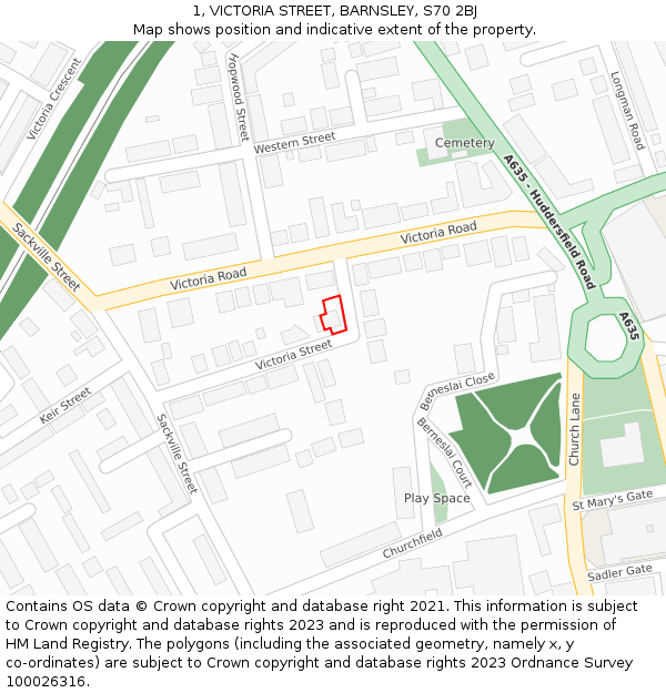 1, VICTORIA STREET, BARNSLEY, S70 2BJ: Location map and indicative extent of plot