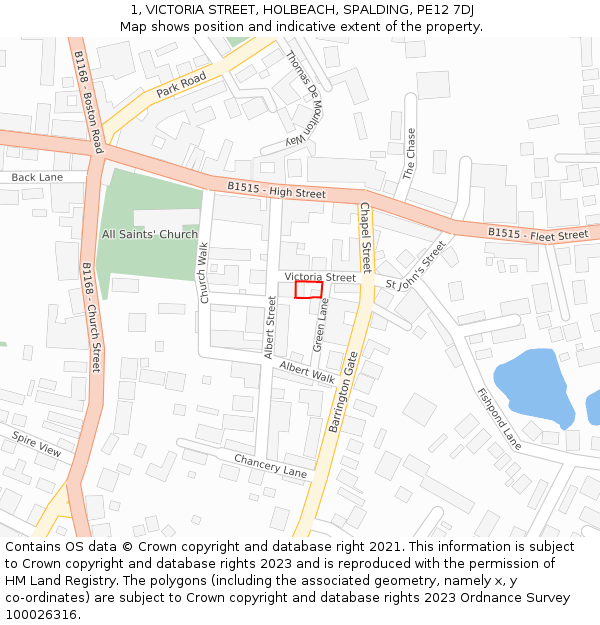 1, VICTORIA STREET, HOLBEACH, SPALDING, PE12 7DJ: Location map and indicative extent of plot