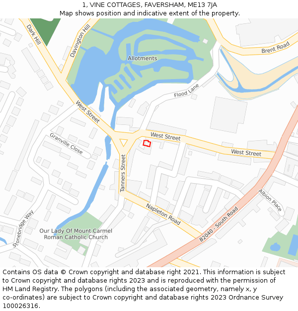 1, VINE COTTAGES, FAVERSHAM, ME13 7JA: Location map and indicative extent of plot