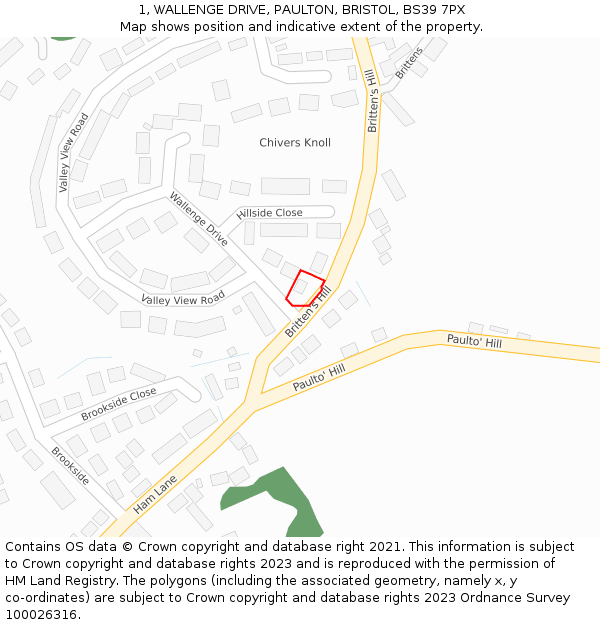1, WALLENGE DRIVE, PAULTON, BRISTOL, BS39 7PX: Location map and indicative extent of plot
