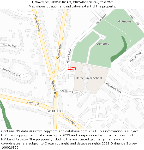 1, WAYSIDE, HERNE ROAD, CROWBOROUGH, TN6 2NT: Location map and indicative extent of plot